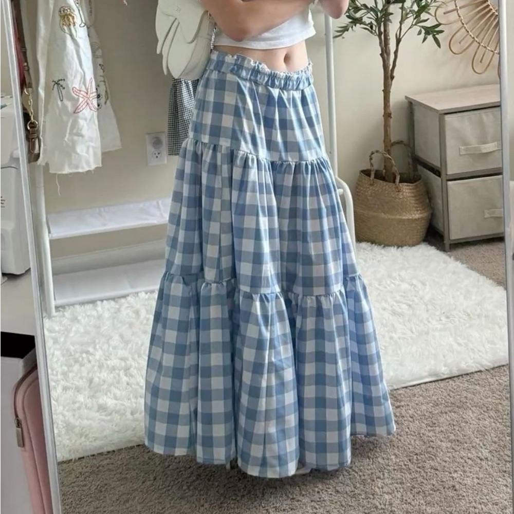 Blue Gingham Maxi Skirt